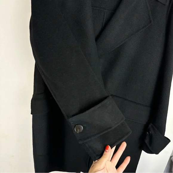 NWT Massimo Dutti Black Double Breasted Pocket Wool Blend Jacket Coat Sz Small - Picture 5 of 16